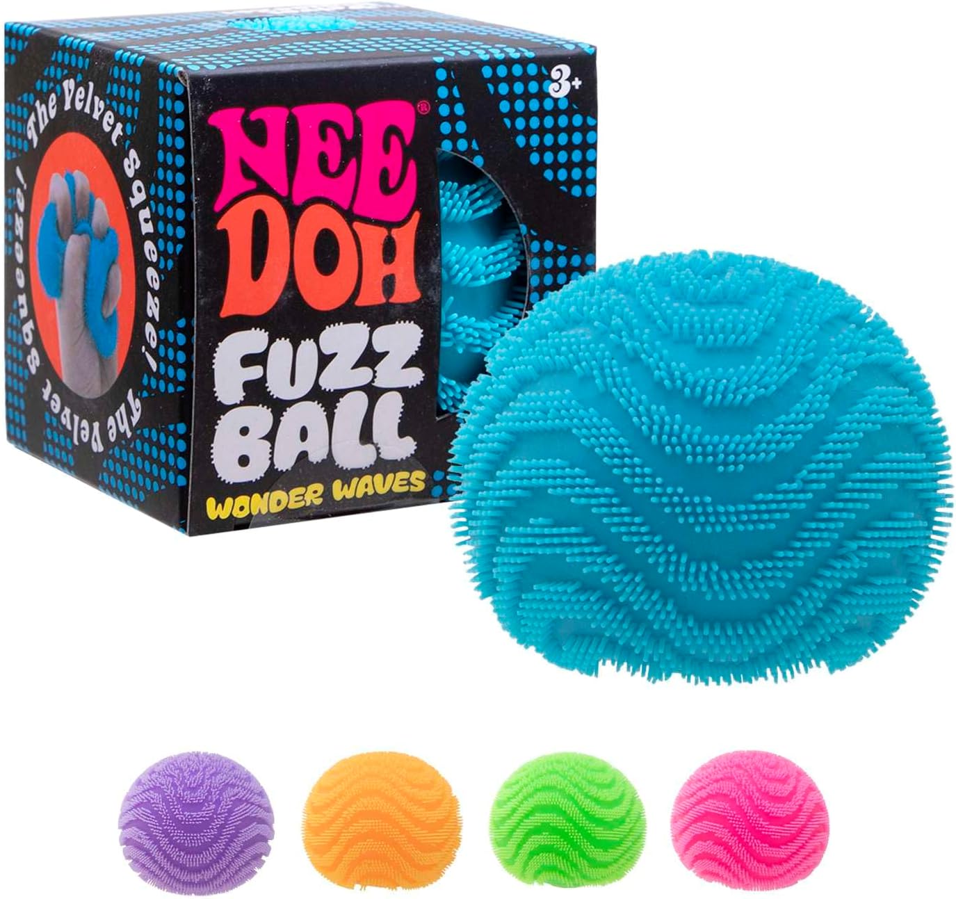 Schylling NeeDoh Fuzz Ball – Sensory Toy with a Velvet Texture and Soft Cloud Squish – Wavy Pattern You Can See and Feel – Ages 3 and Up – Color May Vary; One Per Pack (Wonder Waves)