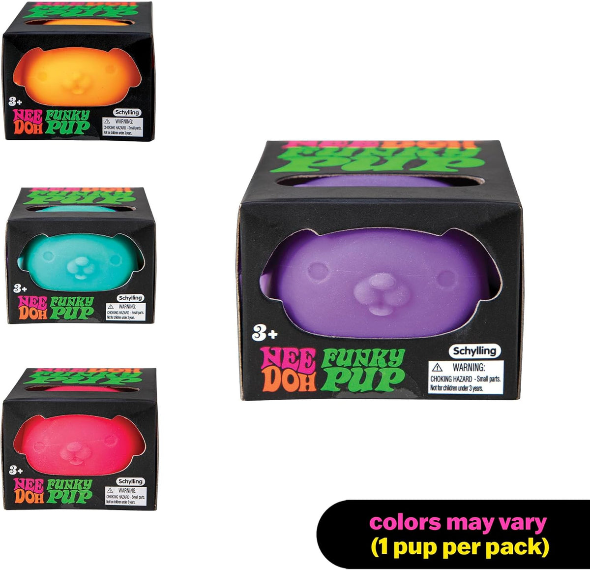 Schylling NeeDoh Funky Pups – Squishy Sensory Toy – Soft Dough Filling – Ages 3 and Up – Color May Vary; One Dog Per Pack